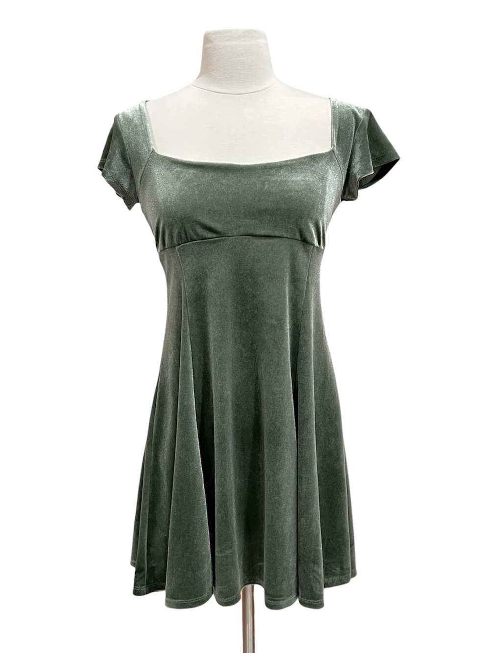 Rewind Sage Velour A-Line Princess Cut Mini Dress Size Small - Picture 2 of 10